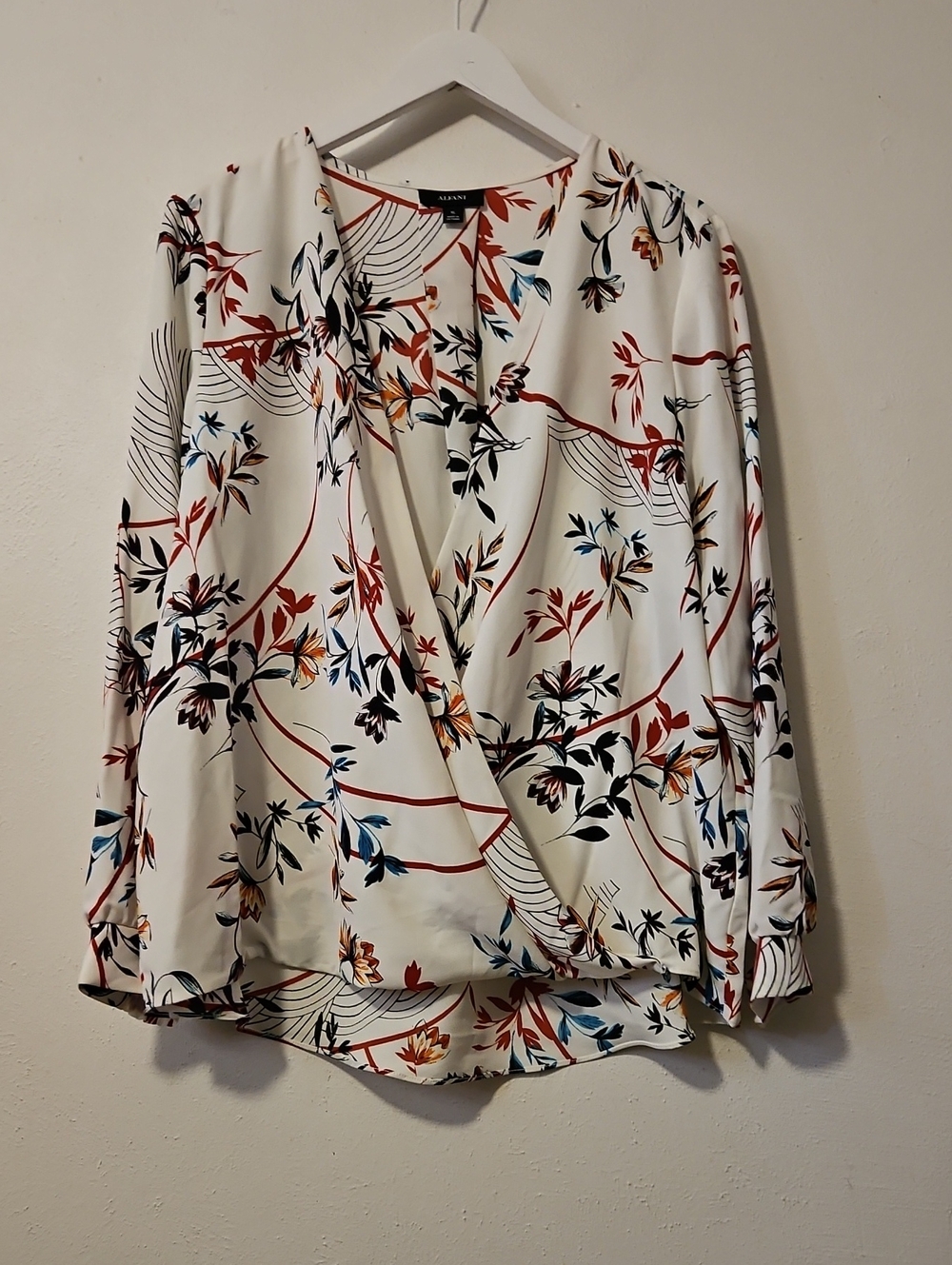 ALFANI Long Sleeve Floral Crossover Wrap Blouse XL